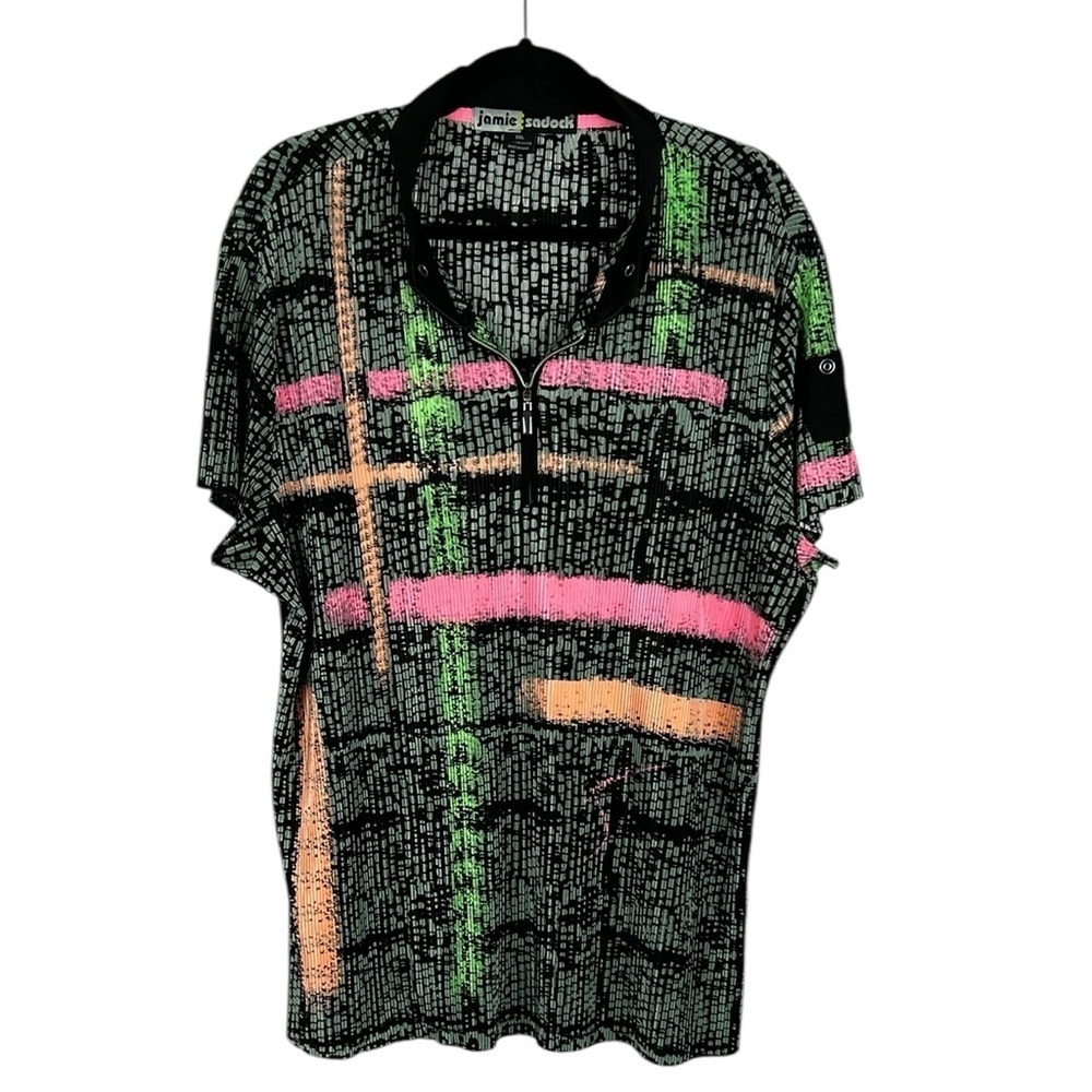 Jamie Sadock Athletic Golf 1/4 Zip Mock Neck Short Sleeve Top XXL Grey Pink